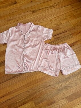Kids Pink Satin Short Pajama Set